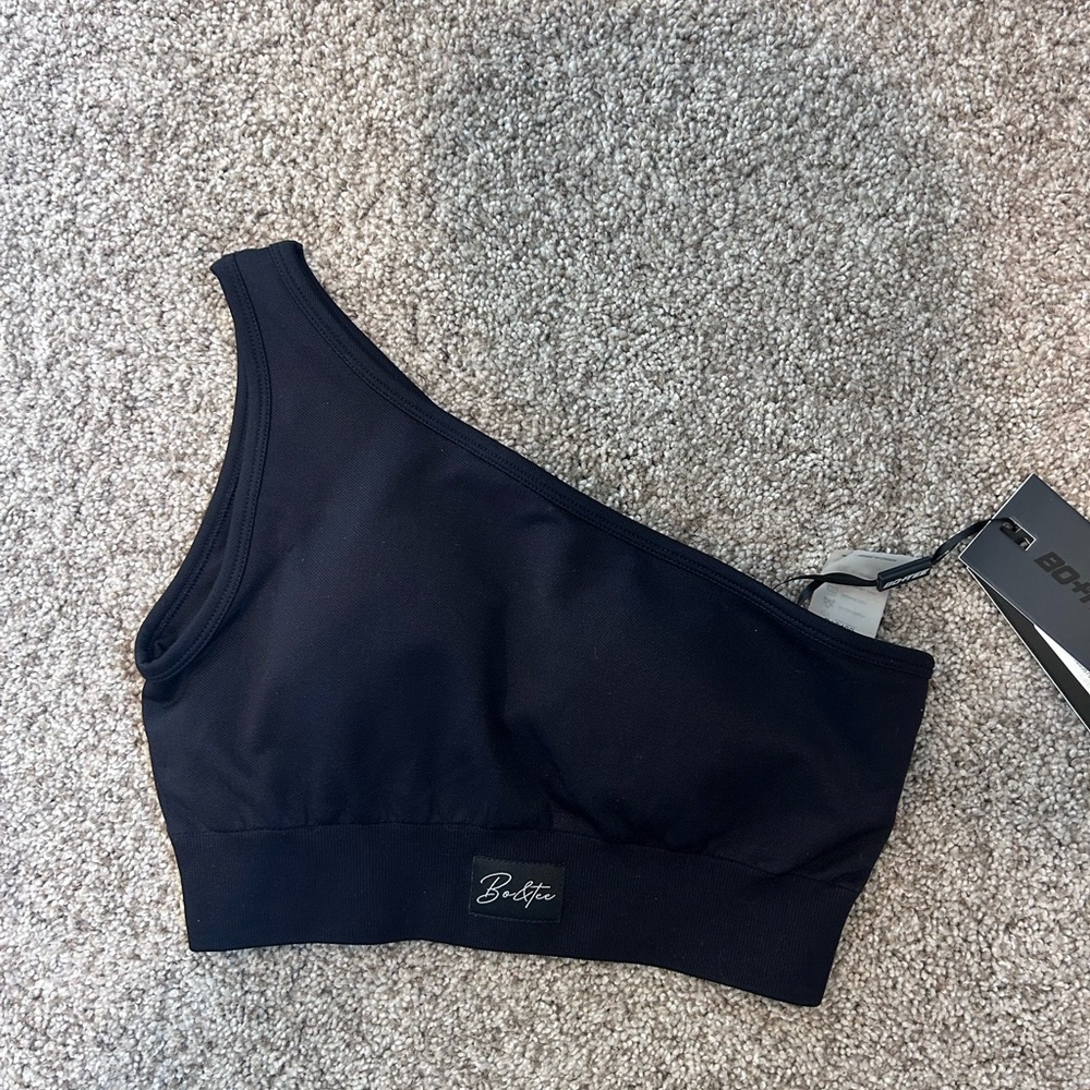 NWT Bo + Tee one shoulder sports bra crop top. Thick. Pads included. Pilates. S - Picture 3 of 14